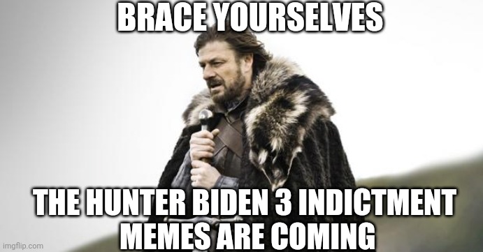 And Thus, It Begins | BRACE YOURSELVES; THE HUNTER BIDEN 3 INDICTMENT
 MEMES ARE COMING | image tagged in winter is coming,leftists,hunter,liberals,democrats,vote2024 | made w/ Imgflip meme maker