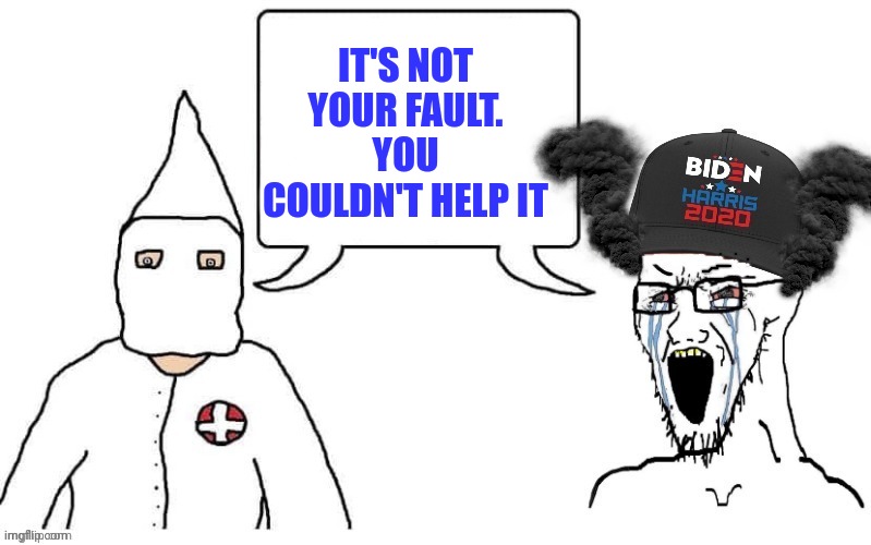 KKK and Democrat exactly the same | IT'S NOT YOUR FAULT. YOU COULDN'T HELP IT | image tagged in kkk and democrat exactly the same | made w/ Imgflip meme maker