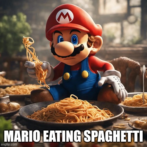 wtf is wrong with his hand??? | MARIO EATING SPAGHETTI | image tagged in artificial intelligence,charts | made w/ Imgflip meme maker