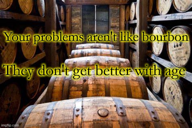 Problems | Your problems aren't like bourbon; They don't get better with age | image tagged in motivation,self help,motivational,procrastination,bourbon | made w/ Imgflip meme maker