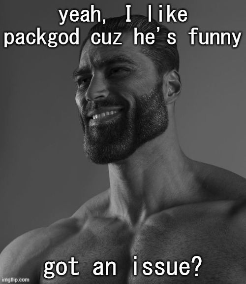 I hate how people only view him as a bully n shit, he's literally better than CuteSingleUwU | yeah, I like packgod cuz he's funny; got an issue? | image tagged in giga chad | made w/ Imgflip meme maker