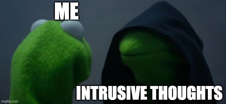 RELATABLE ? | ME; INTRUSIVE THOUGHTS | image tagged in memes,evil kermit | made w/ Imgflip meme maker