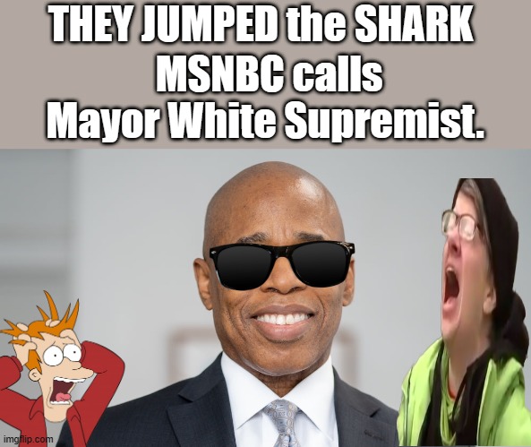 MEET the White supremacy Mayor | THEY JUMPED the SHARK; MSNBC calls Mayor White Supremist. | image tagged in democrats,nwo,psychopaths and serial killers | made w/ Imgflip meme maker