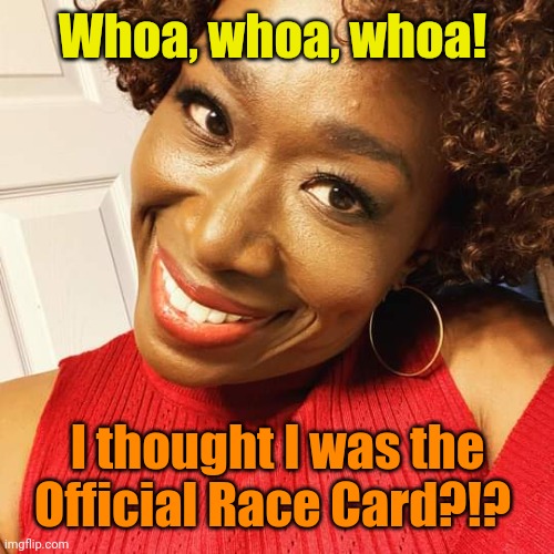 Ugly, fugly, joy reid, | Whoa, whoa, whoa! I thought I was the Official Race Card?!? | image tagged in ugly fugly joy reid | made w/ Imgflip meme maker