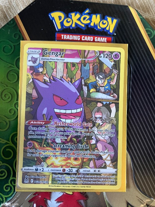 The Gengar I pulled yesterday in a Lost Origin pack, along with another trainer gallery in a different Origin pack I opened | image tagged in pokemon,yes | made w/ Imgflip meme maker