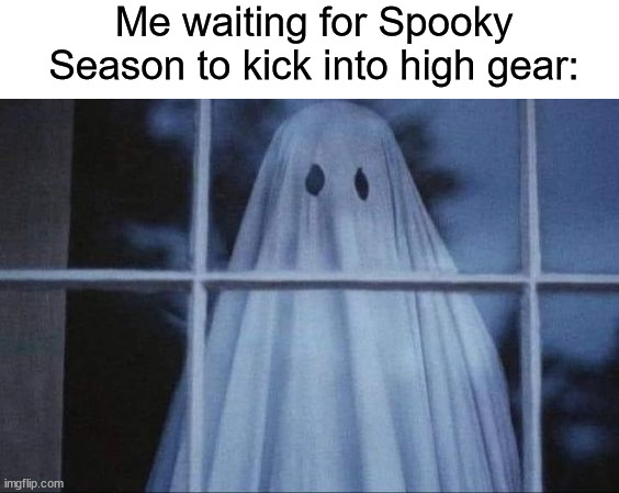 I want Spooky Month right now ( ﾉ ﾟｰﾟ)ﾉ | Me waiting for Spooky Season to kick into high gear: | image tagged in memes,funny,halloween,spooky month,relatable memes,true story | made w/ Imgflip meme maker