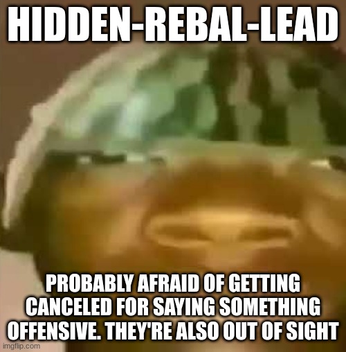Crap Post 11: Hidden-rebal-Lead | HIDDEN-REBAL-LEAD; PROBABLY AFRAID OF GETTING CANCELED FOR SAYING SOMETHING OFFENSIVE. THEY'RE ALSO OUT OF SIGHT | image tagged in shitpost | made w/ Imgflip meme maker
