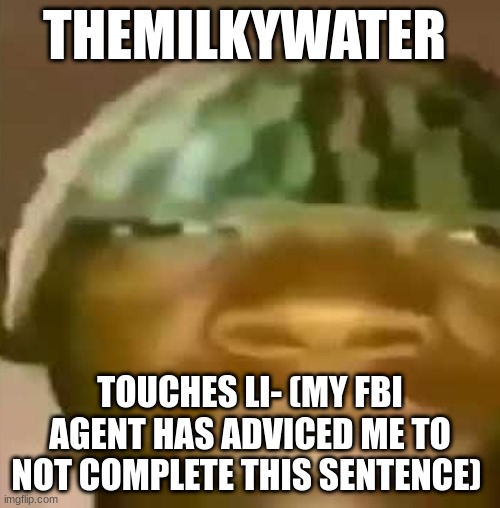 Crap Post 13: TheHuge/Large/BigPig | THEMILKYWATER; TOUCHES LI- (MY FBI AGENT HAS ADVICED ME TO NOT COMPLETE THIS SENTENCE) | image tagged in shitpost | made w/ Imgflip meme maker