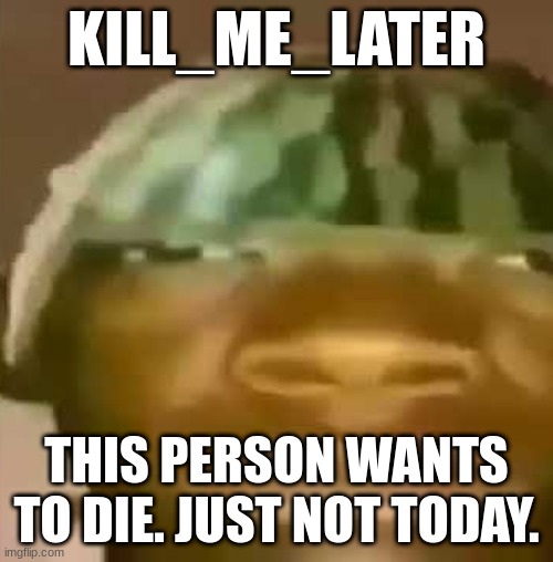 Crap Post 14: Kill_Me_Later | KILL_ME_LATER; THIS PERSON WANTS TO DIE. JUST NOT TODAY. | image tagged in shitpost | made w/ Imgflip meme maker