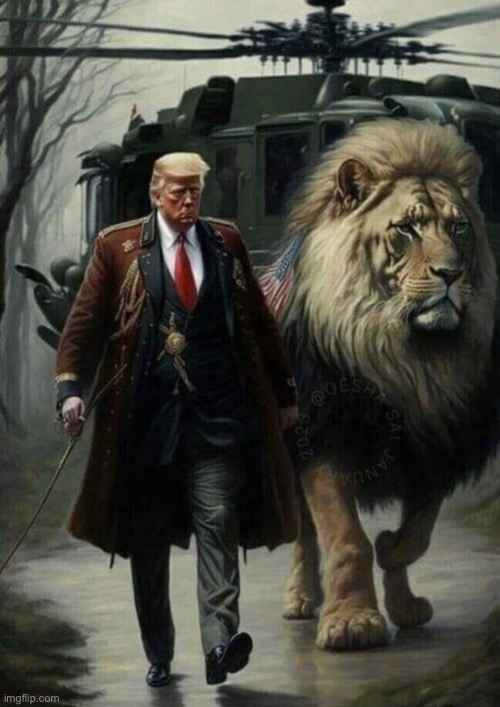 Donald Trump with lion AI art | image tagged in donald trump with lion ai art | made w/ Imgflip meme maker