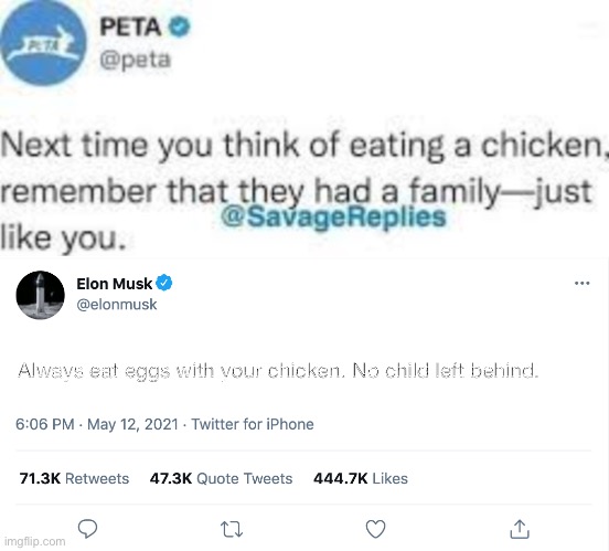 Think of the children | Always eat eggs with your chicken. No child left behind. | image tagged in elon musk blank tweet,children,left behind,no child,no chill | made w/ Imgflip meme maker