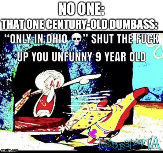 Only in ohio shut up you 9 year old | THAT ONE CENTURY-OLD DUMBASS:; NO ONE: | image tagged in only in ohio shut up you 9 year old | made w/ Imgflip meme maker