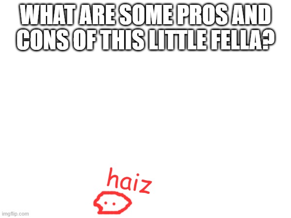 WHAT ARE SOME PROS AND CONS OF THIS LITTLE FELLA? haiz | made w/ Imgflip meme maker