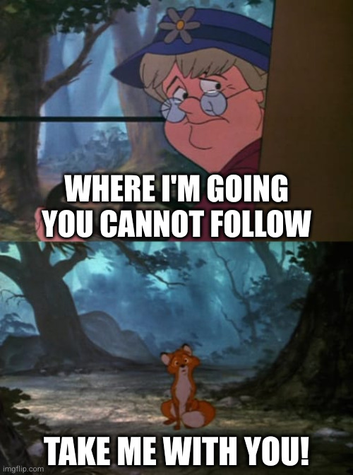 Left behind fox | WHERE I'M GOING
YOU CANNOT FOLLOW TAKE ME WITH YOU! | image tagged in left behind fox | made w/ Imgflip meme maker