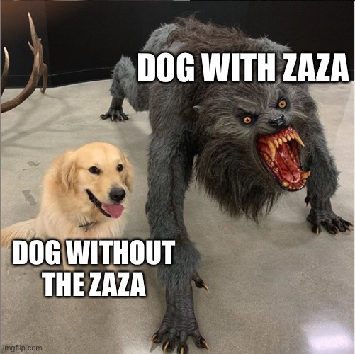 dog vs werewolf | DOG WITH ZAZA; DOG WITHOUT THE ZAZA | image tagged in dog vs werewolf | made w/ Imgflip meme maker