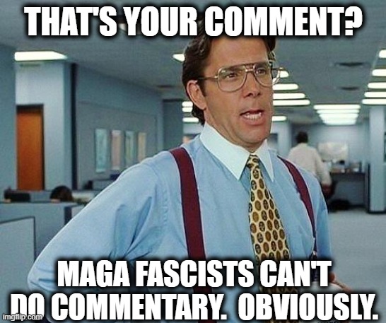 THAT'S YOUR COMMENT? MAGA FASCISTS CAN'T DO COMMENTARY.  OBVIOUSLY. | image tagged in lumbergh | made w/ Imgflip meme maker