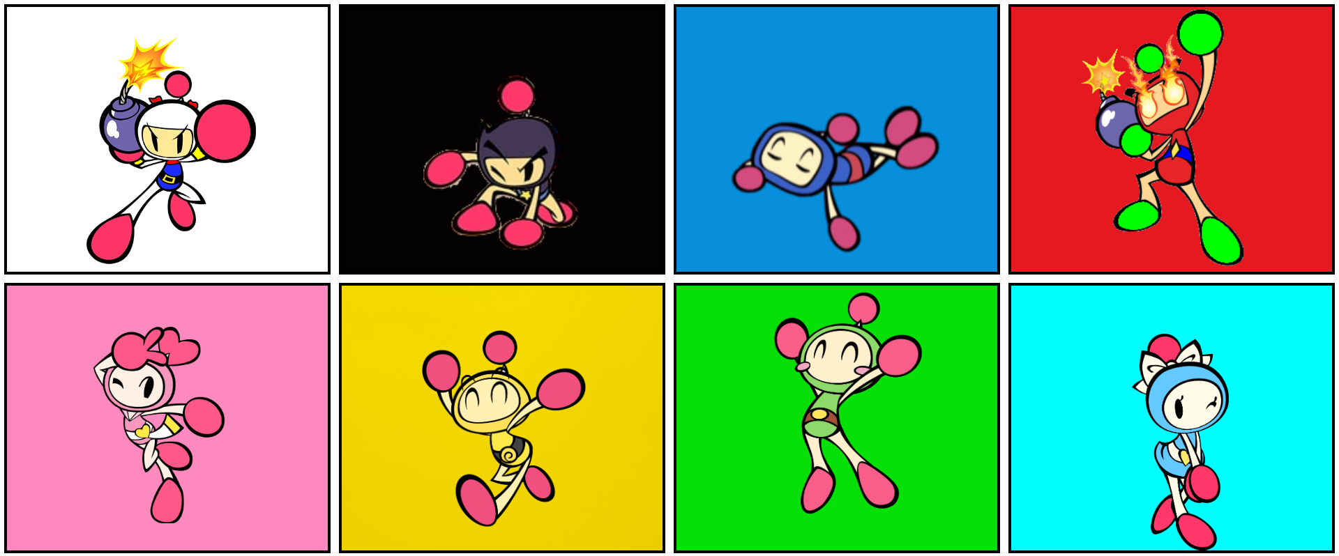 High Quality Bomberman Bros with their background colors Blank Meme Template