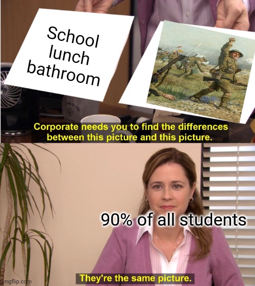 They're The Same Picture | School lunch bathroom; 90% of all students | image tagged in memes,they're the same picture | made w/ Imgflip meme maker
