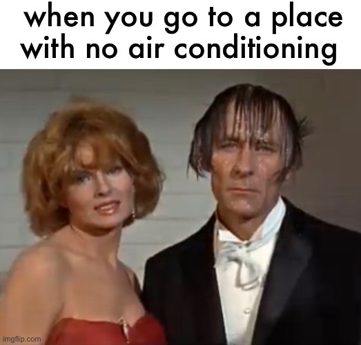 melting and miserable | when you go to a place with no air conditioning | image tagged in funny,no air conditioning,meme,at a party | made w/ Imgflip meme maker