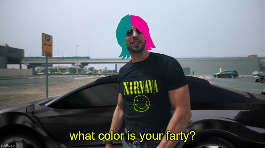 What color is your farty? | what color is your farty? | image tagged in farty,andrew tate,farting,meme,funny,farted | made w/ Imgflip meme maker
