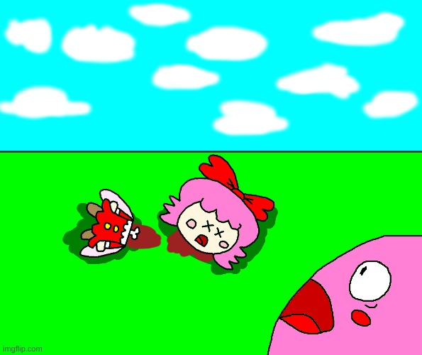 Kirby see Ribbon is dead lol | image tagged in kirby,gore,funny,cute,blood,parody | made w/ Imgflip meme maker