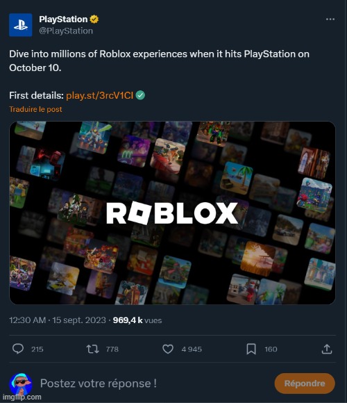 It gets first for Roblox to PlayStation - Imgflip