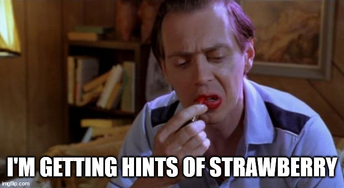 Steve Buscemi Lipstick | I'M GETTING HINTS OF STRAWBERRY | image tagged in steve buscemi lipstick | made w/ Imgflip meme maker