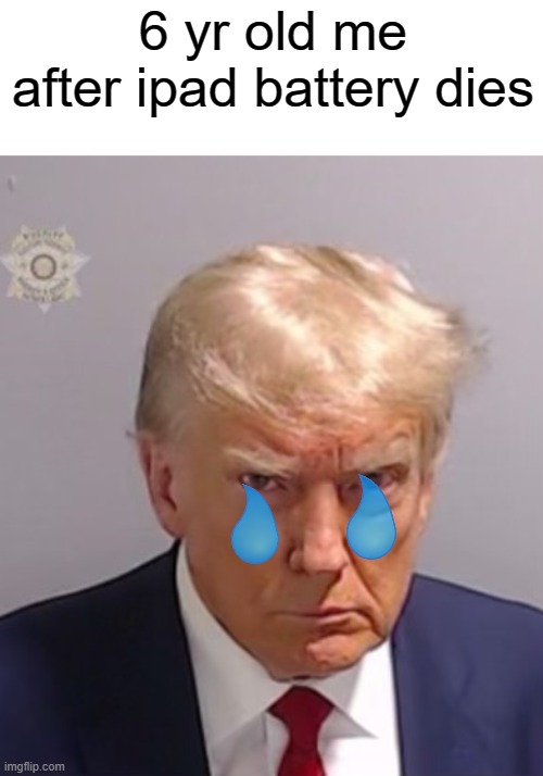 average shame moment | 6 yr old me after ipad battery dies | image tagged in donald trump mugshot | made w/ Imgflip meme maker