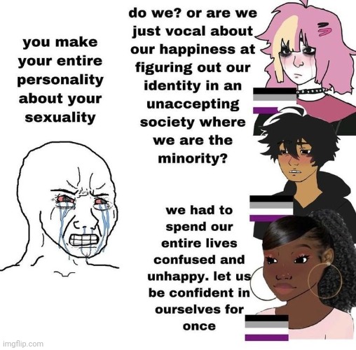 "yOuR eNtiRE PeRsoNaLiTy iS bEiNG QuEeR!!1!1!" No, I just find confidence in it and like that part of me | made w/ Imgflip meme maker