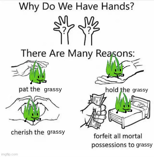 i think grassy is cute | grassy; grassy; grassy; grassy | image tagged in why do we have hands all blank | made w/ Imgflip meme maker