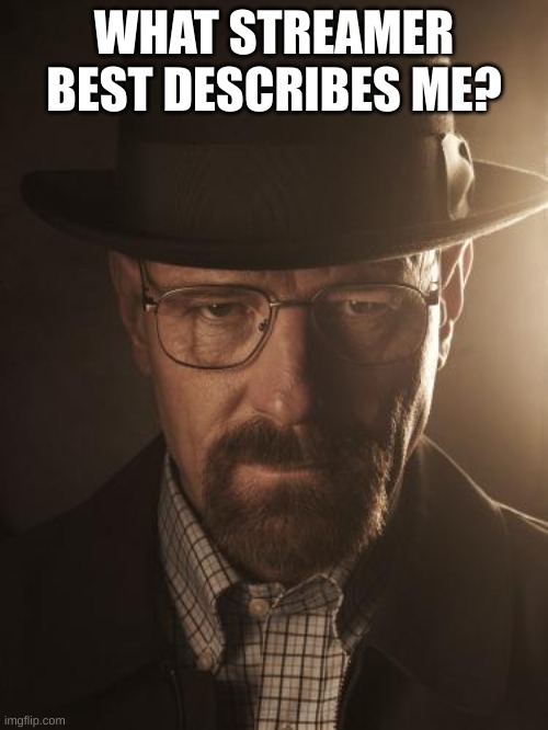 (there is a specific right answer. a hint is that he is black and has a small mustache) | WHAT STREAMER BEST DESCRIBES ME? | image tagged in walter white | made w/ Imgflip meme maker