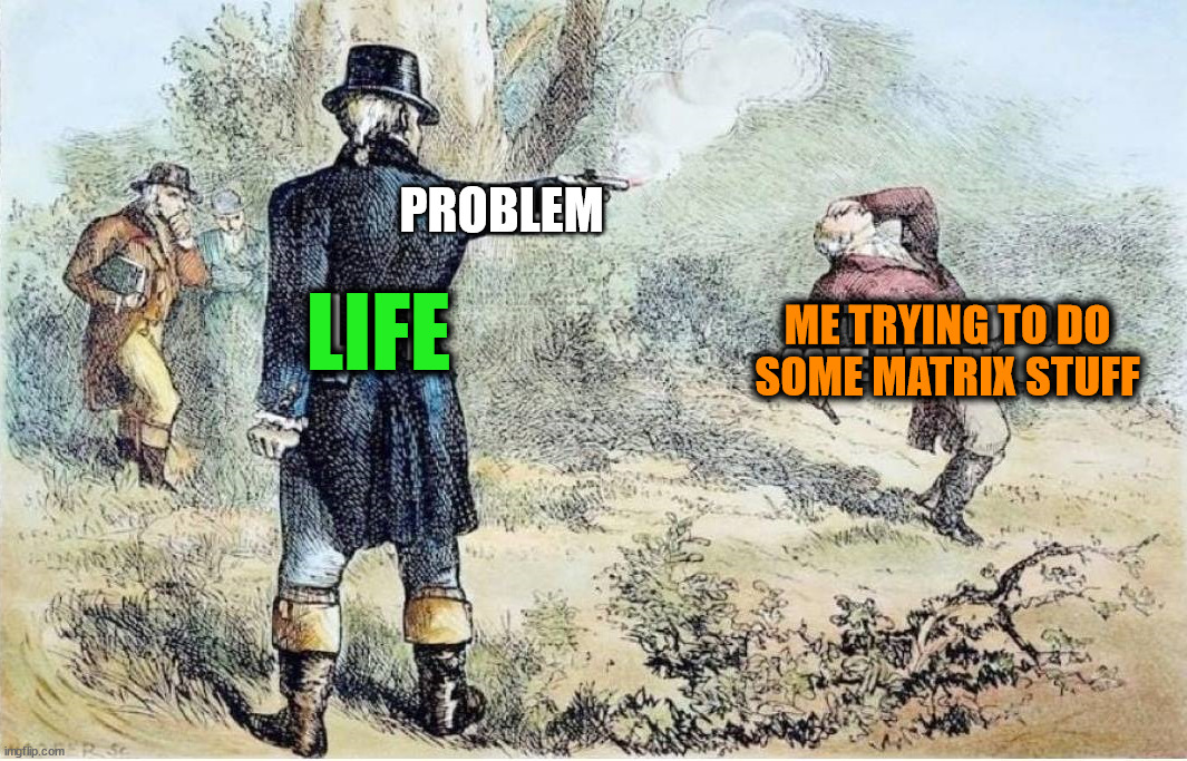 PROBLEM; LIFE; ME TRYING TO DO
SOME MATRIX STUFF | made w/ Imgflip meme maker