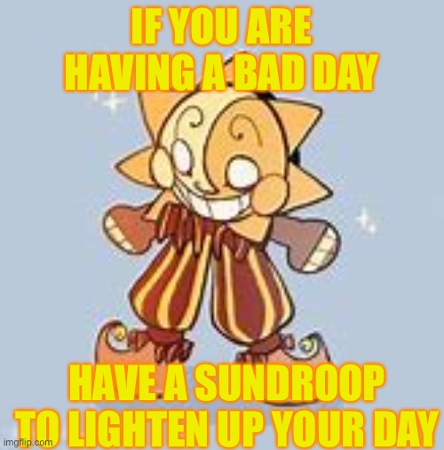 Sundroop is here to brighten your day! | IF YOU ARE HAVING A BAD DAY; HAVE A SUNDROOP TO LIGHTEN UP YOUR DAY | image tagged in sundroop,have a great day | made w/ Imgflip meme maker