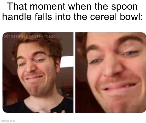 smile of horror | That moment when the spoon handle falls into the cereal bowl: | image tagged in smile of horror,sad,discomfort,dive | made w/ Imgflip meme maker