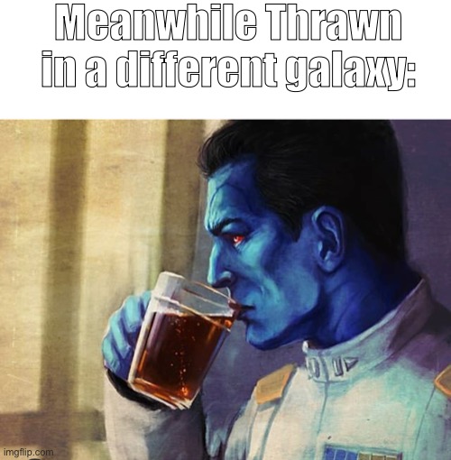 Thrawn tea | Meanwhile Thrawn in a different galaxy: | image tagged in thrawn tea | made w/ Imgflip meme maker