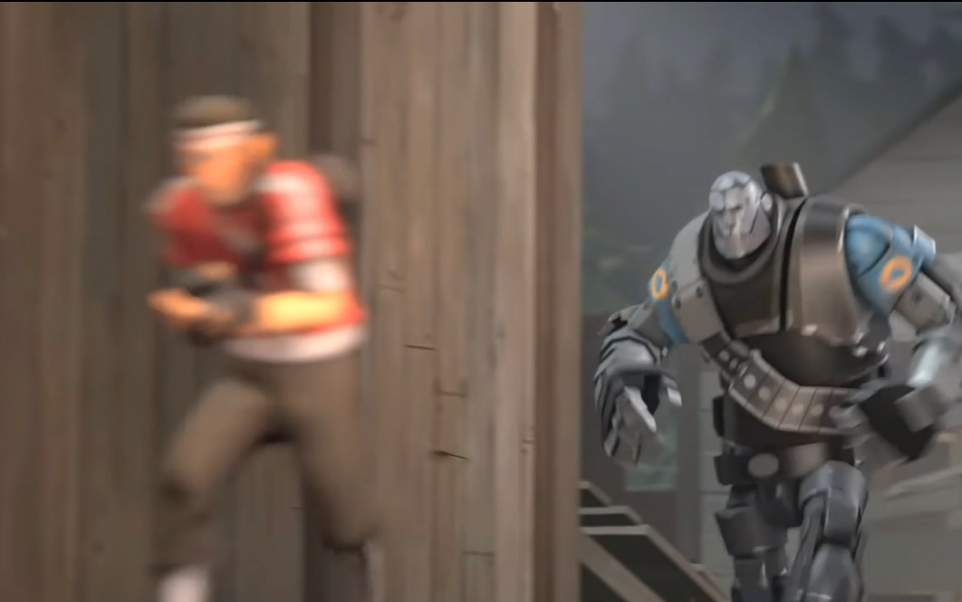 Heavy robot running after scout Blank Meme Template