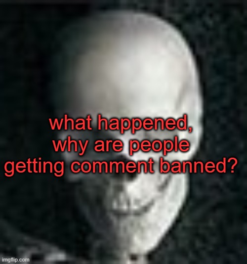 . | what happened, why are people getting comment banned? | image tagged in skull | made w/ Imgflip meme maker