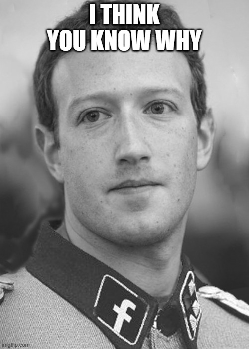 Zuckerberg Zuck Facebook | I THINK YOU KNOW WHY | image tagged in zuckerberg zuck facebook | made w/ Imgflip meme maker