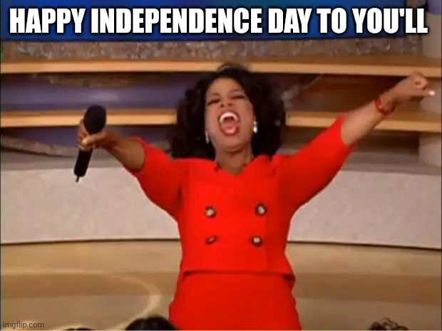 Oprah You Get A Meme | HAPPY INDEPENDENCE DAY TO YOU'LL | image tagged in memes,oprah you get a | made w/ Imgflip meme maker