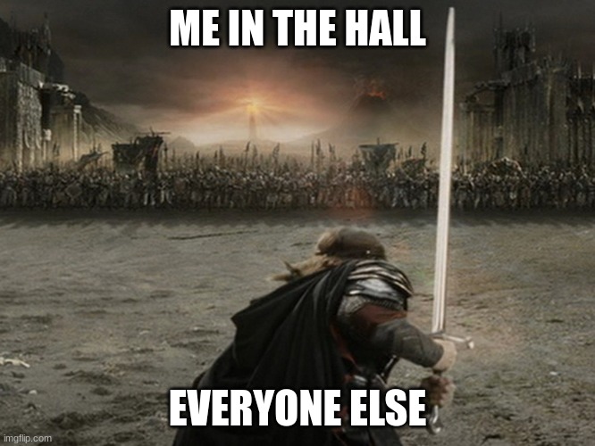 Aragorn Charge | ME IN THE HALL EVERYONE ELSE | image tagged in aragorn charge | made w/ Imgflip meme maker