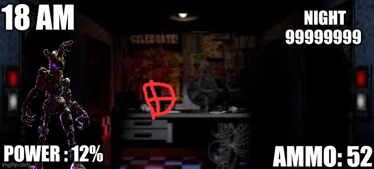 how it feel to chew five gum | 18 AM; NIGHT 99999999; AMMO: 52; POWER : 12% | image tagged in fnaf office,memes,fnaf,horror,gaming | made w/ Imgflip meme maker