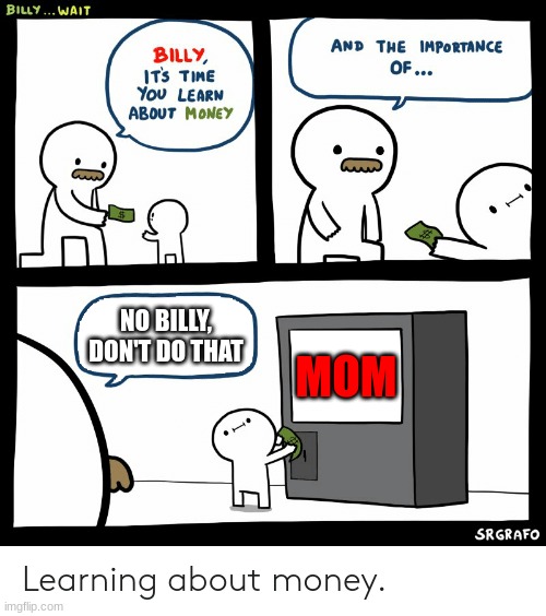 Billy Learning About Money | NO BILLY, DON'T DO THAT; MOM | image tagged in billy learning about money | made w/ Imgflip meme maker