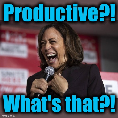 Kamala laughing | Productive?! What's that?! | image tagged in kamala laughing | made w/ Imgflip meme maker