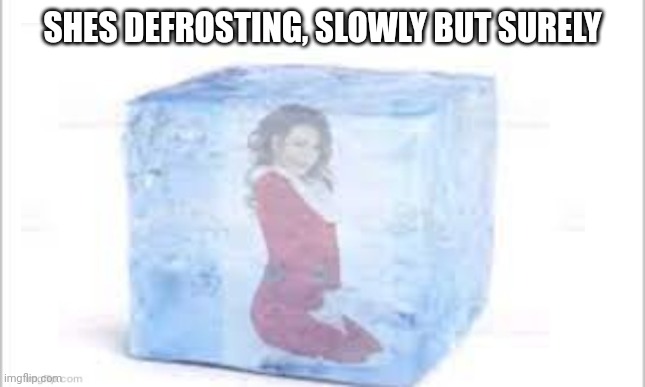 be prepared | SHES DEFROSTING, SLOWLY BUT SURELY | image tagged in white background,shes defrosting | made w/ Imgflip meme maker
