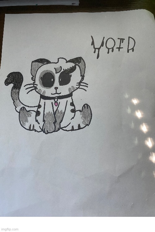 Drawing of a cat character that I did in art class | image tagged in blank white template,drawing,msmg | made w/ Imgflip meme maker