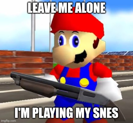 Get the reference? | LEAVE ME ALONE; I'M PLAYING MY SNES | image tagged in smg4 shotgun mario | made w/ Imgflip meme maker