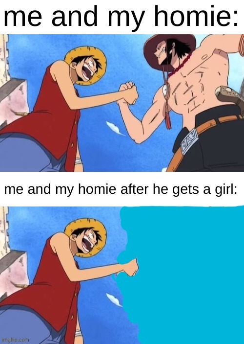 i miss my homie | image tagged in one piece,memes,friendship | made w/ Imgflip meme maker