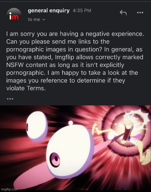 BAHH I wasn’t expecting them to actually reply so fast | image tagged in luffy shocked | made w/ Imgflip meme maker
