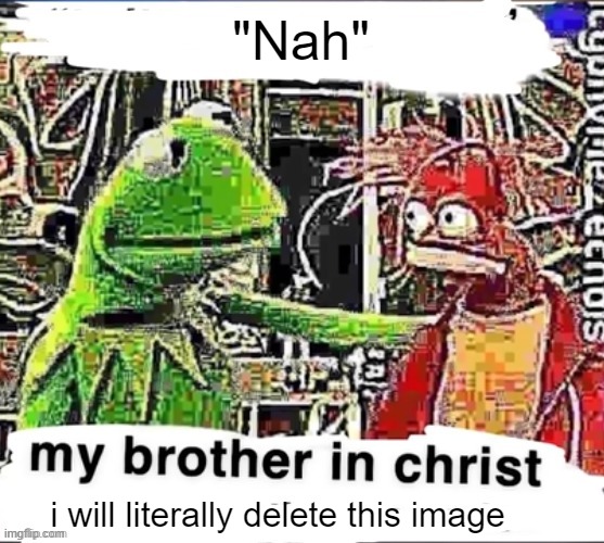 My brother in Christ | "Nah" i will literally delete this image | image tagged in my brother in christ | made w/ Imgflip meme maker