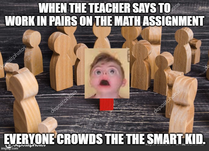 The smart kid | WHEN THE TEACHER SAYS TO WORK IN PAIRS ON THE MATH ASSIGNMENT; EVERYONE CROWDS THE THE SMART KID. | image tagged in the best | made w/ Imgflip meme maker